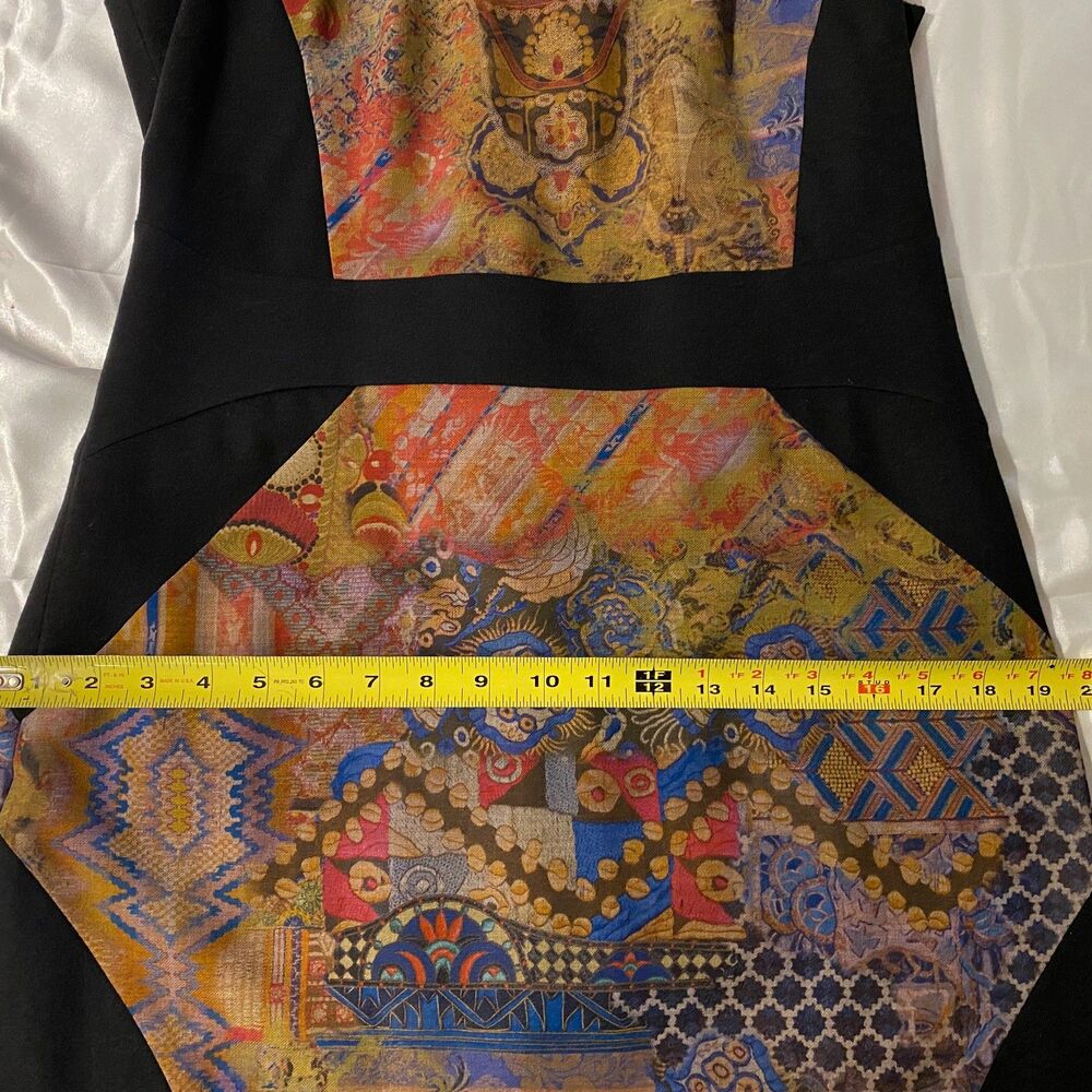 Etro Wool Stretch Colorblock Print Sheath Designer Midi Dress Size 46, US 8/10 - Picture 9 of 11